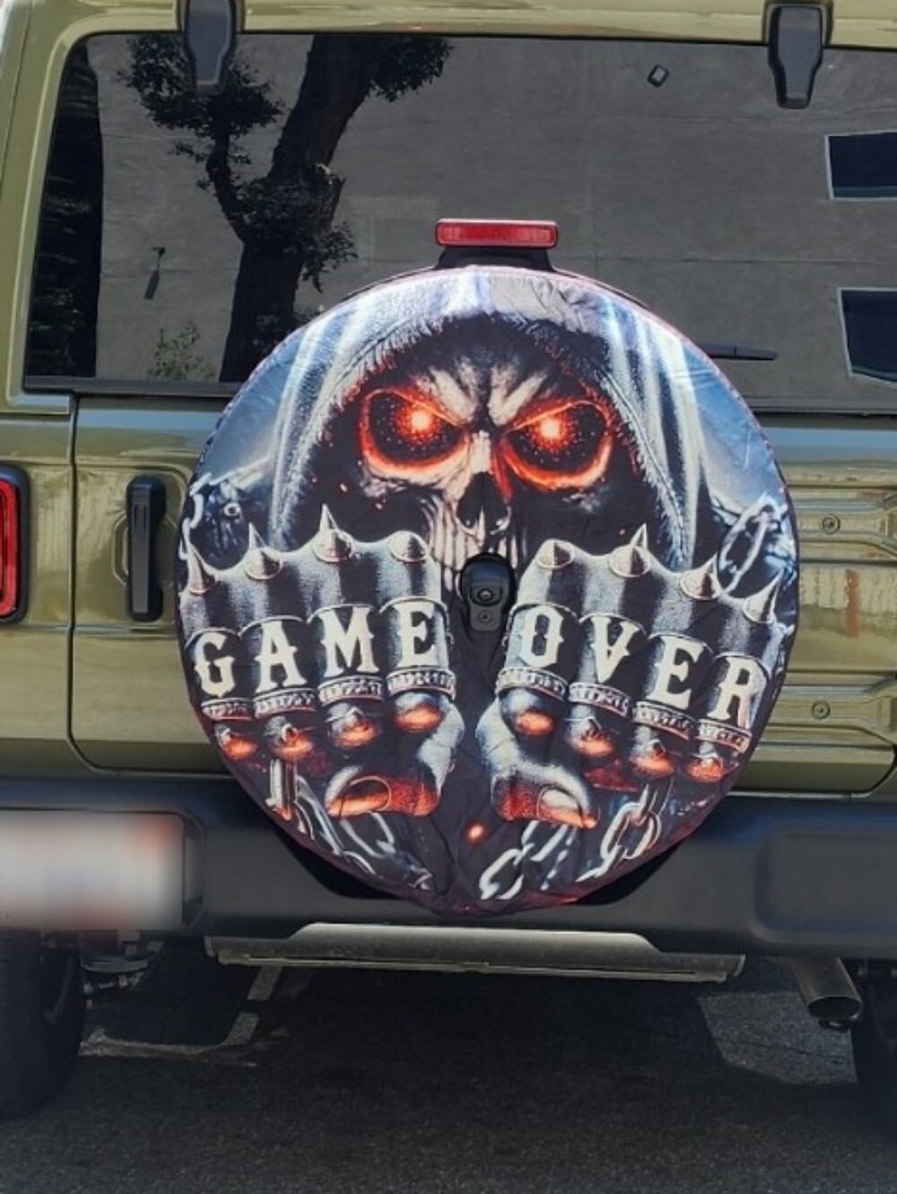 Spare Tire Cover 'Game Over' Grim Reaper W/ Camera Hole - Fits 31"-33" Tire
